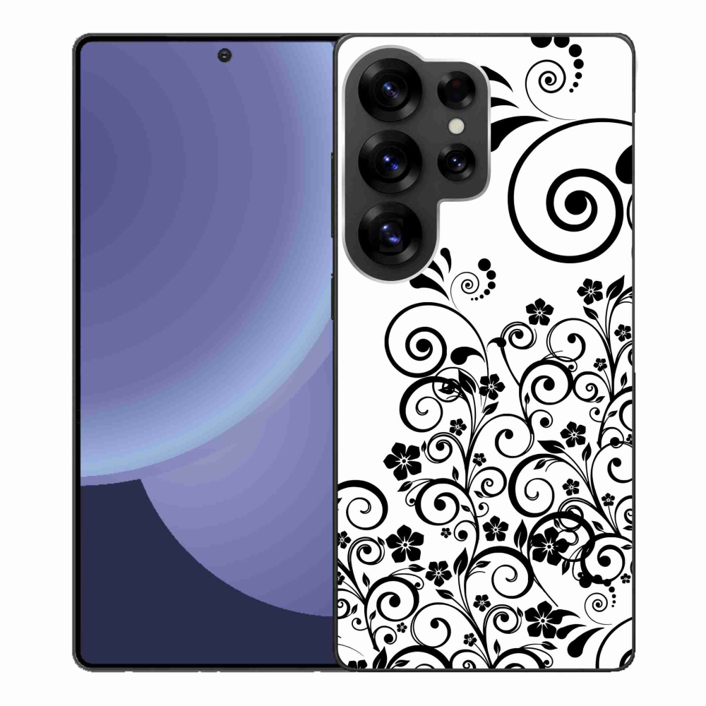 Gelový kryt mmCase na Samsung Galaxy S25 Ultra - černobílé květinové vzory
