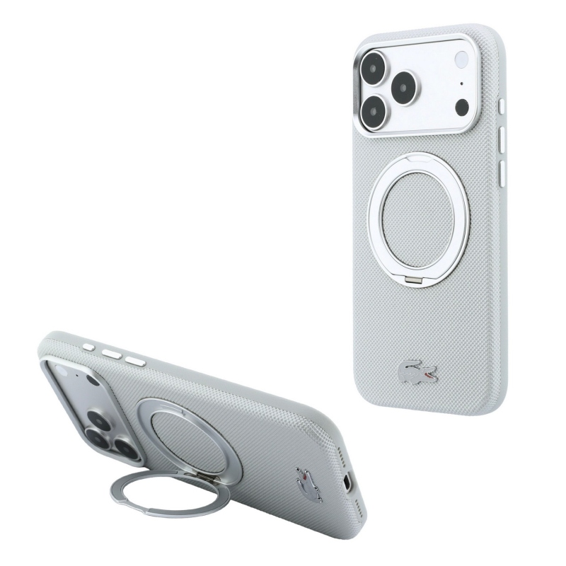 Lacoste PVC Petit Pique Semi Wrap Ring Stand MagSafe Zadní Kryt pro iPhone 18 Pro Light Grey