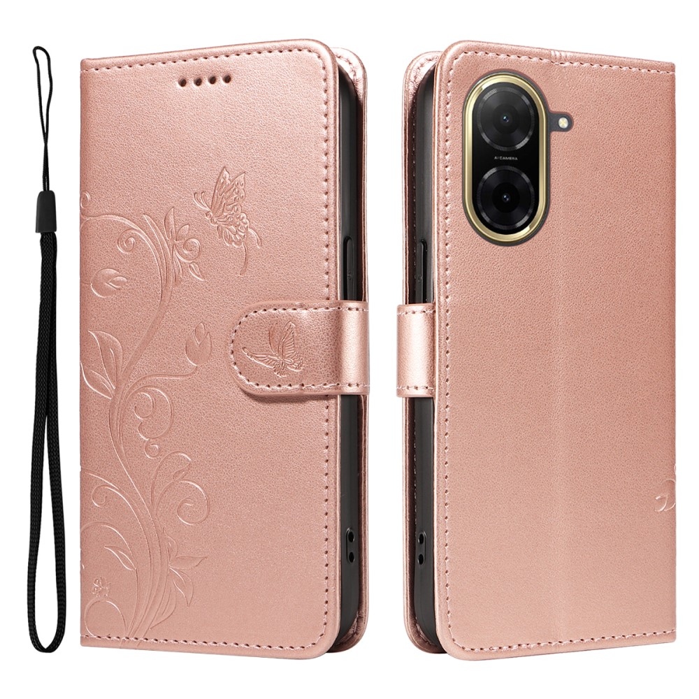 Flowers knížkové pouzdro na Xiaomi Redmi A5 (173.45x79.35x8.45mm) - růžovozlaté