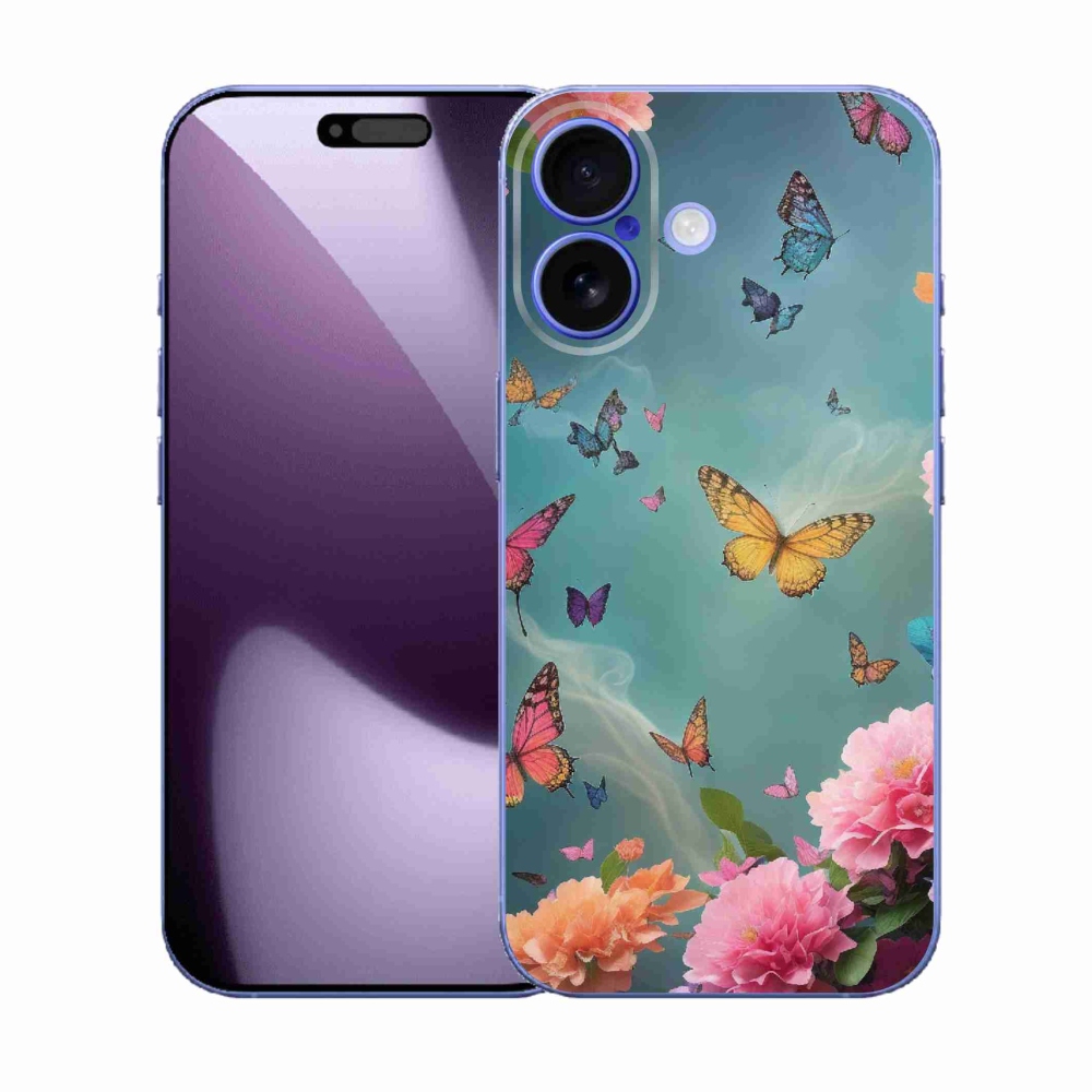 Gelový kryt mmCase na iPhone 17 - barevné květy a motýli