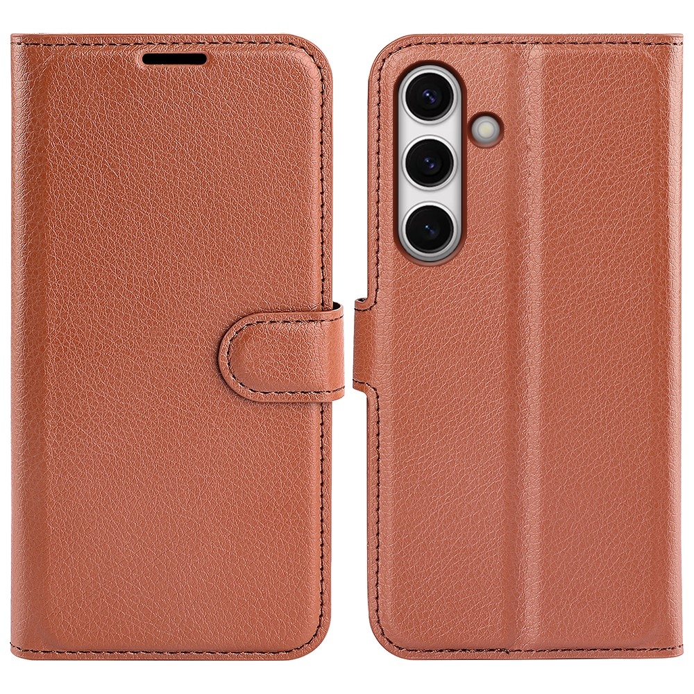 Litchi knížkové pouzdro na Samsung Galaxy S24 FE - hnědé
