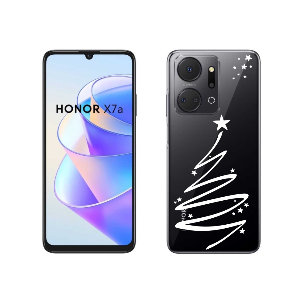 Gelový kryt mmCase na Honor X7a - bílý stromeček na průhledném pozadí