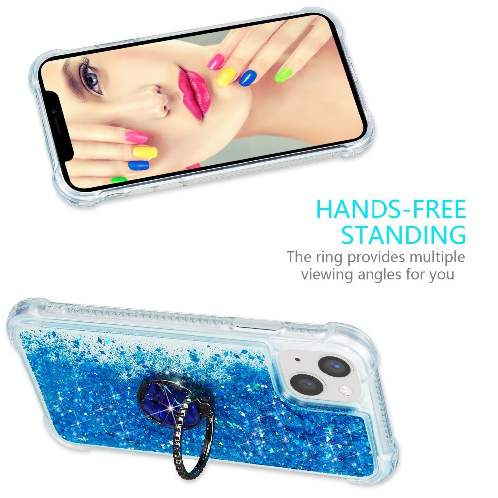 Glitter přesýpací gelový obal na iPhone 15 Plus - modrý