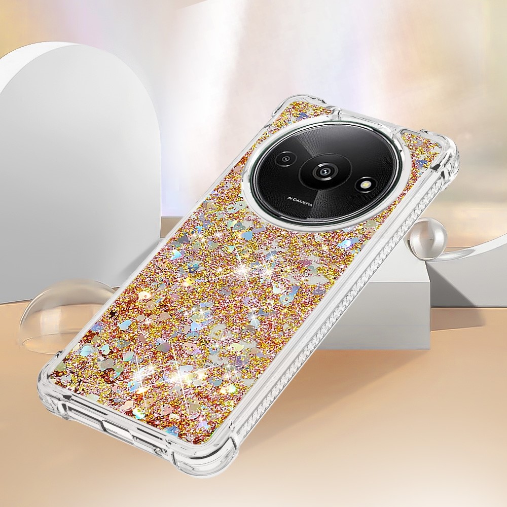 Glitter gelový přesýpací obal na Xiaomi Redmi A3 - zlatý/srdíčka