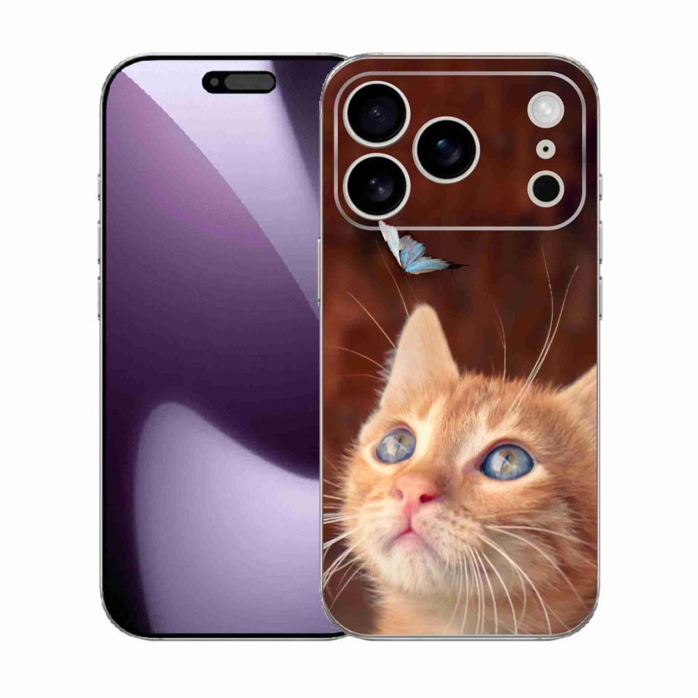 Gelový kryt mmCase na iPhone 17 Pro - motýl a kotě