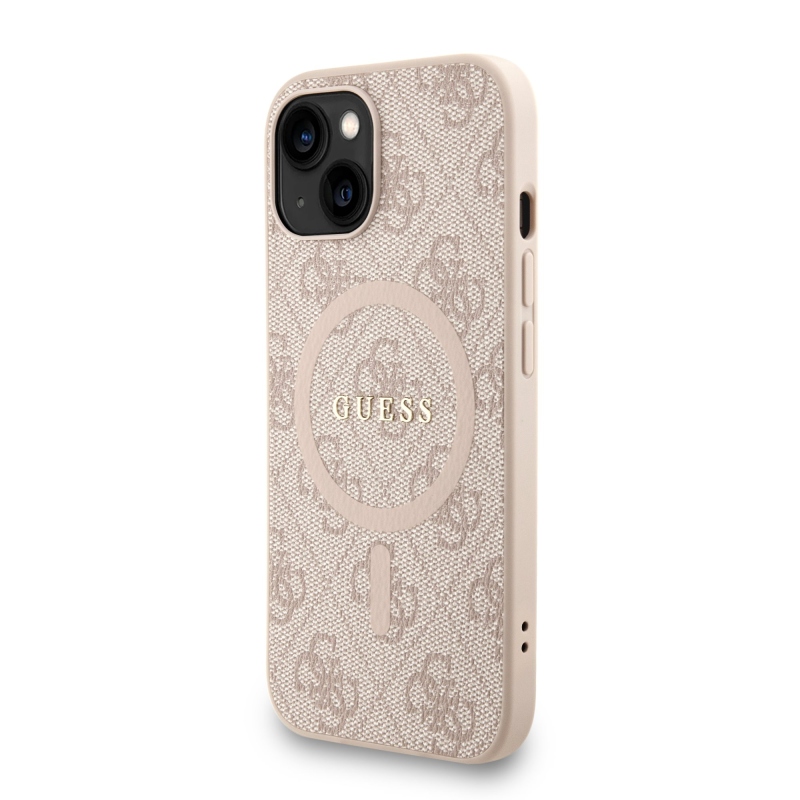Guess PU Leather 4G Colored Ring Strap MagSafe Zadní Kryt pro iPhone 14 Pink