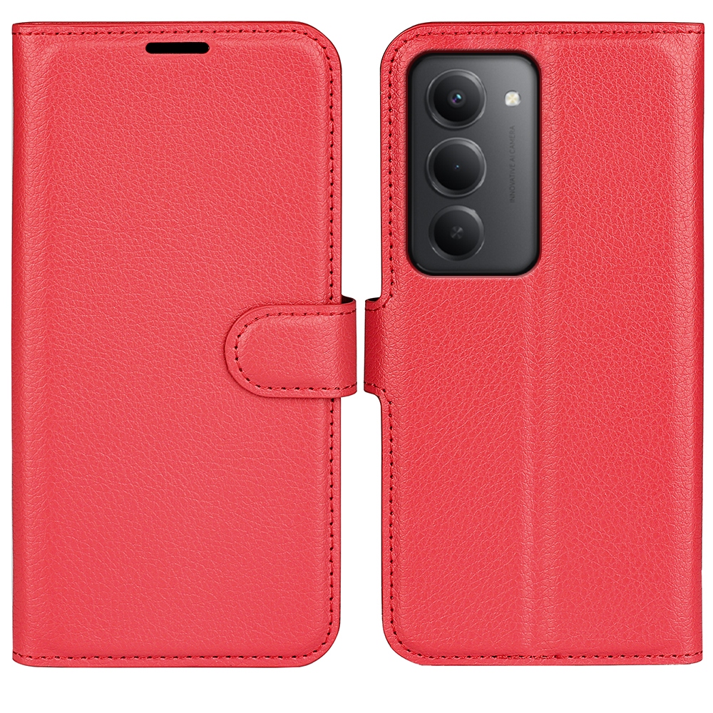 Litchi knížkové pouzdro na Xiaomi Redmi 15 4G/5G (171mm) - červené