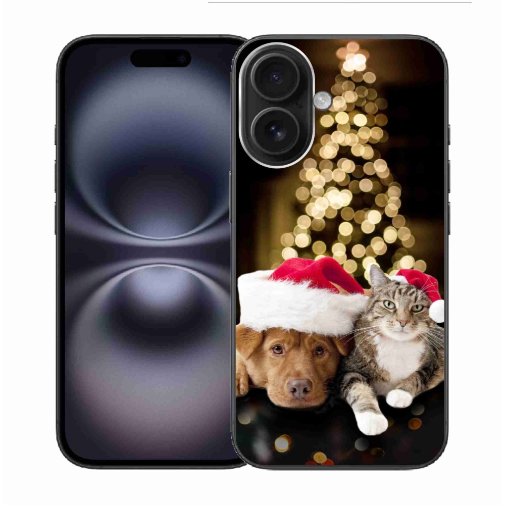 Gelový kryt mmCase na iPhone 16 - vánoční pes a kočka