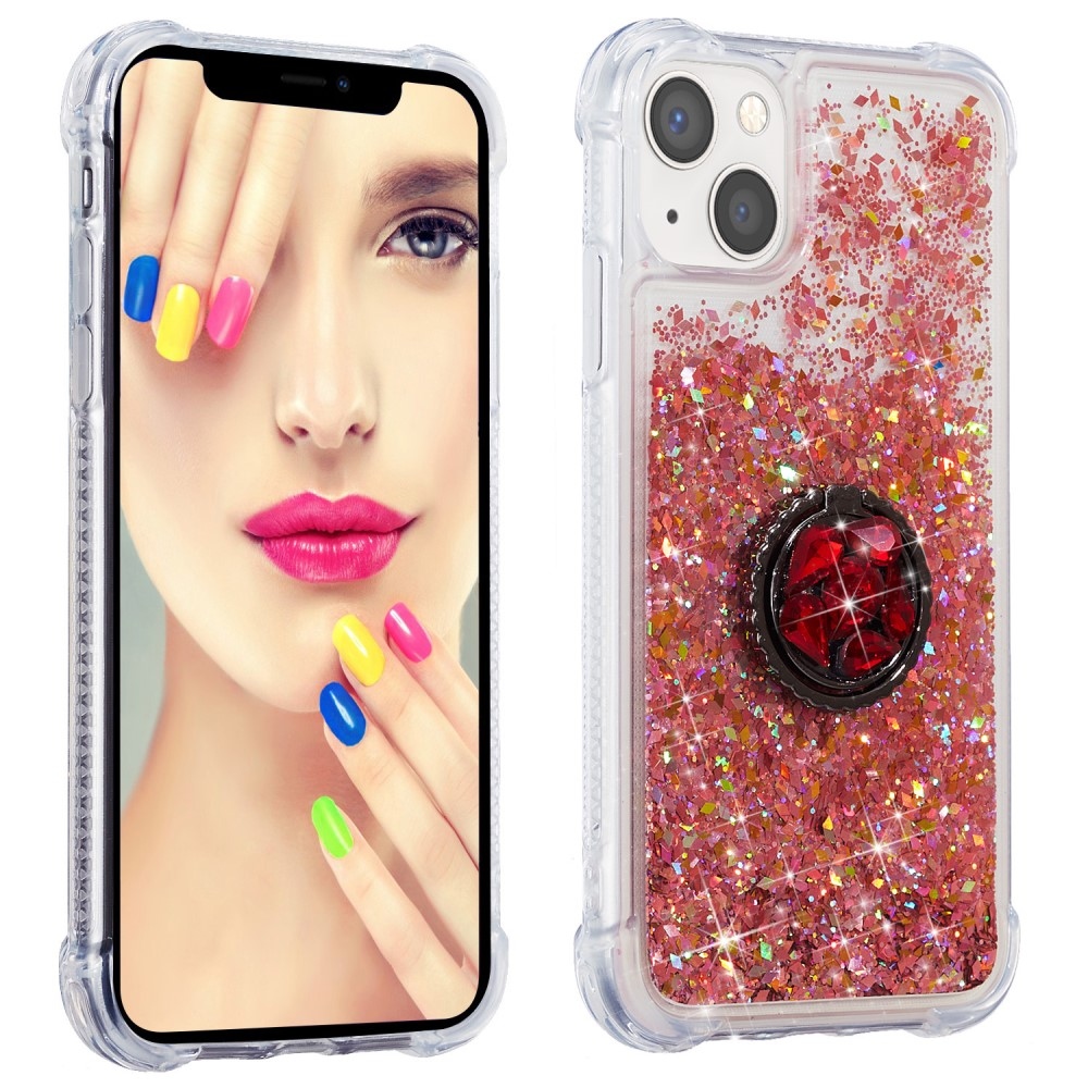 Glitter přesýpací gelový obal na iPhone 15 Plus - růžovozlatý
