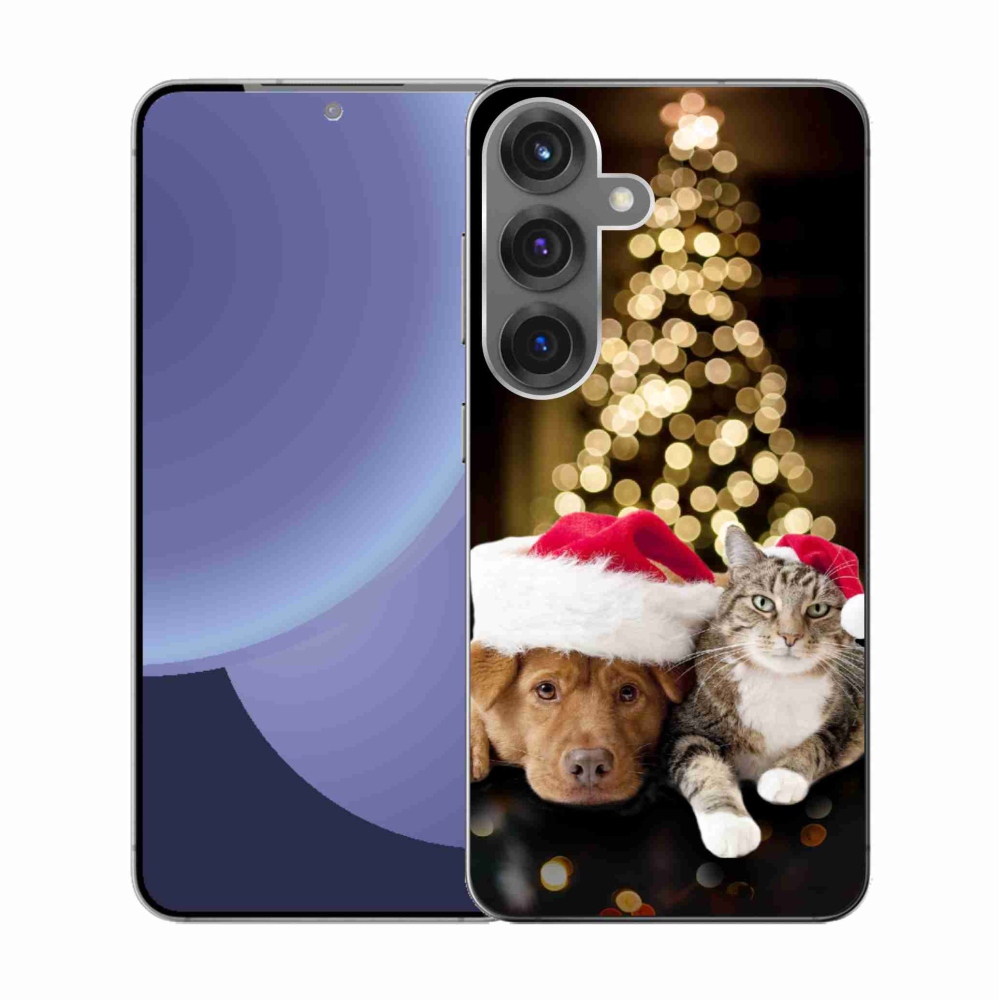 Gelový kryt mmCase na Samsung Galaxy S25 - vánoční pes a kočka