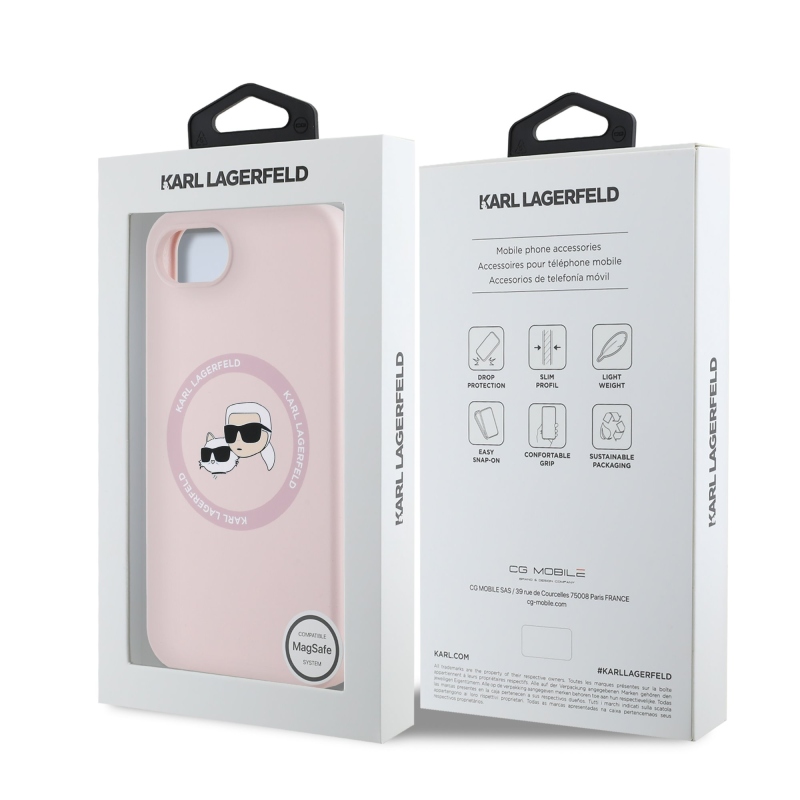 Karl Lagerfeld Liquid Silicone K&CH Heads MagSafe Zadní Kryt pro iPhone 16e Pink