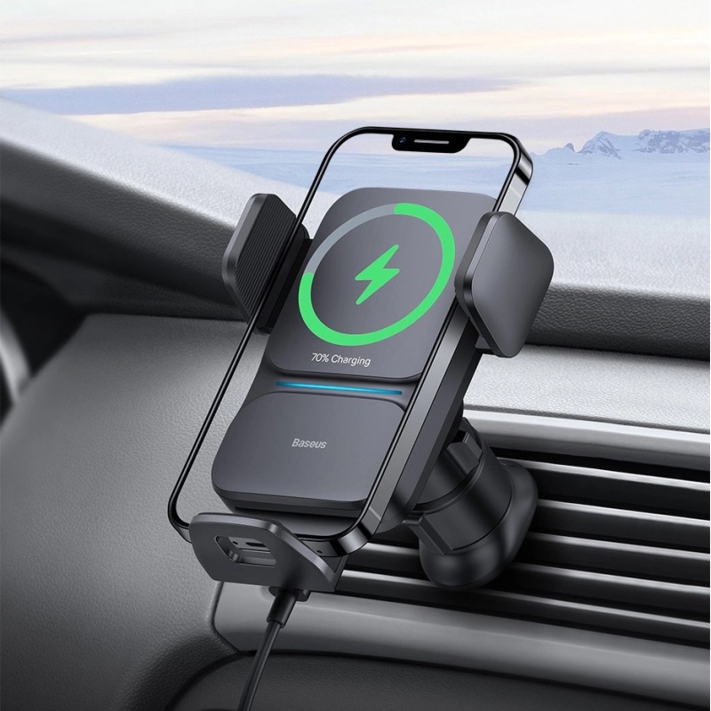 Baseus Wisdom Auto Alignment Držák do Auta s Bezdrátový nabíjením 15W (Air Outlet) Black
