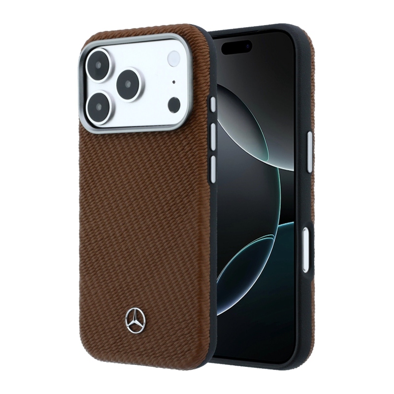Mercedes PU Leather Semi Wrap MagSafe Zadní Kryt pro iPhone 17 Pro Max Camel