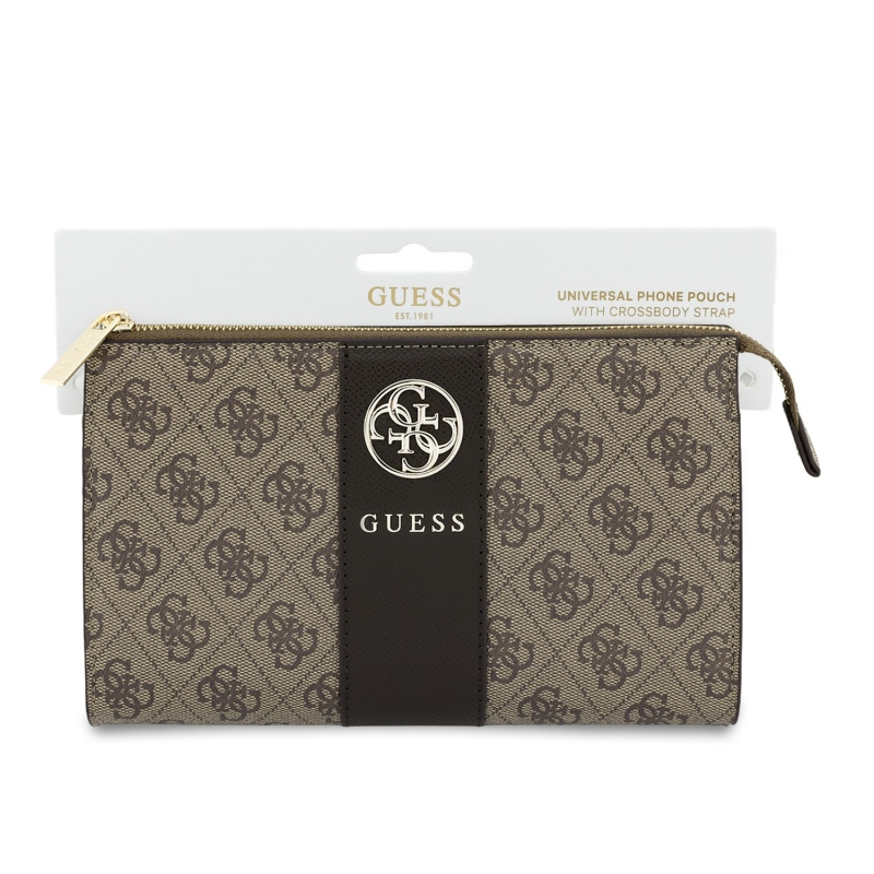 Guess PU 4G Stripe Metal Logo Kabelka na Telefon Brown