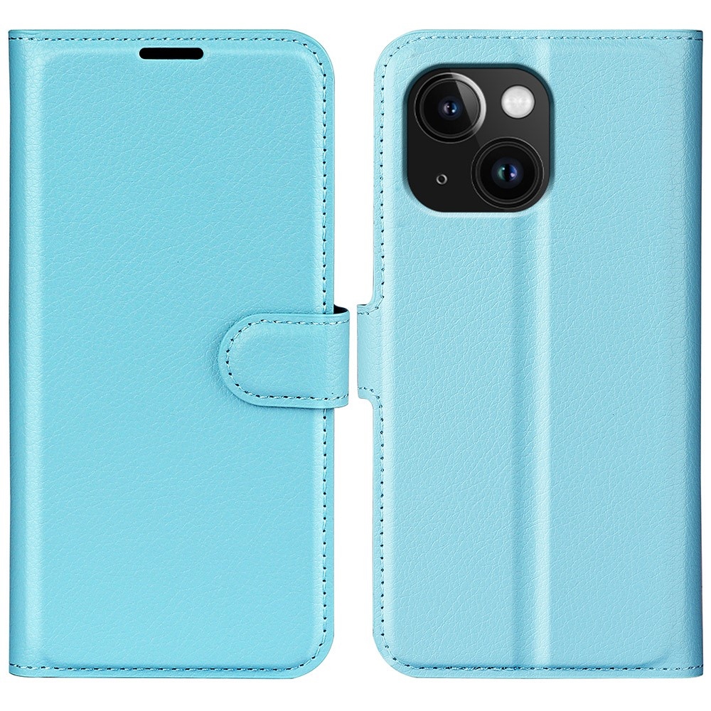 Litchi knížkové pouzdro na iPhone 15 - modré
