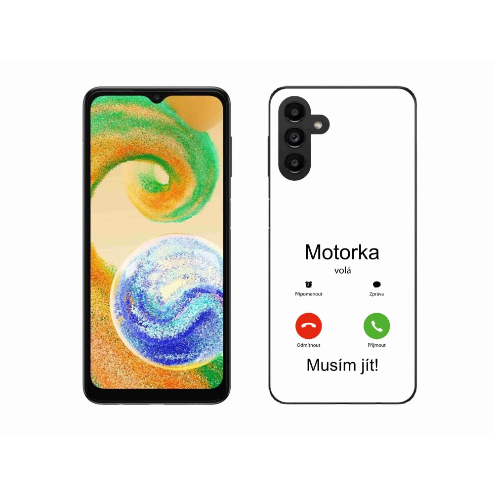 Gelový kryt mmCase na Samsung Galaxy A04s (164.7x76.7x9.1mm) - motorka volá bílé pozadí