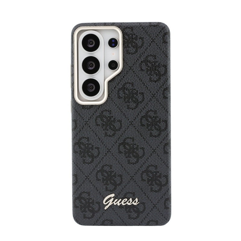 Guess PU 4G Script Metal Logo Magnetic Zadní Kryt pro Samsung Galaxy S26 Ultra Black