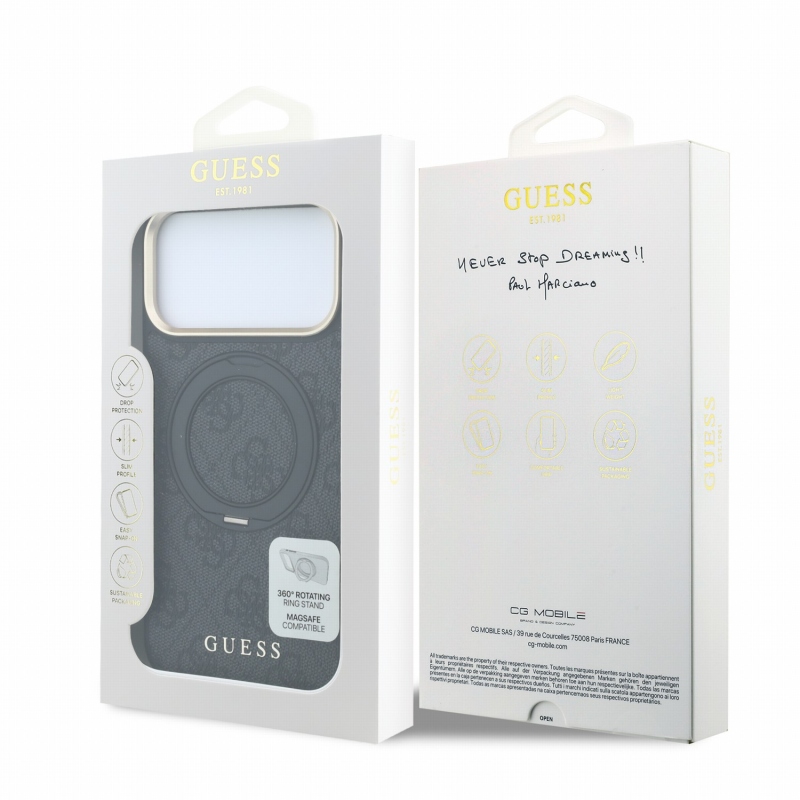 Guess PU 4G Ring Stand MagSafe Zadní Kryt pro iPhone 18 Pro Black