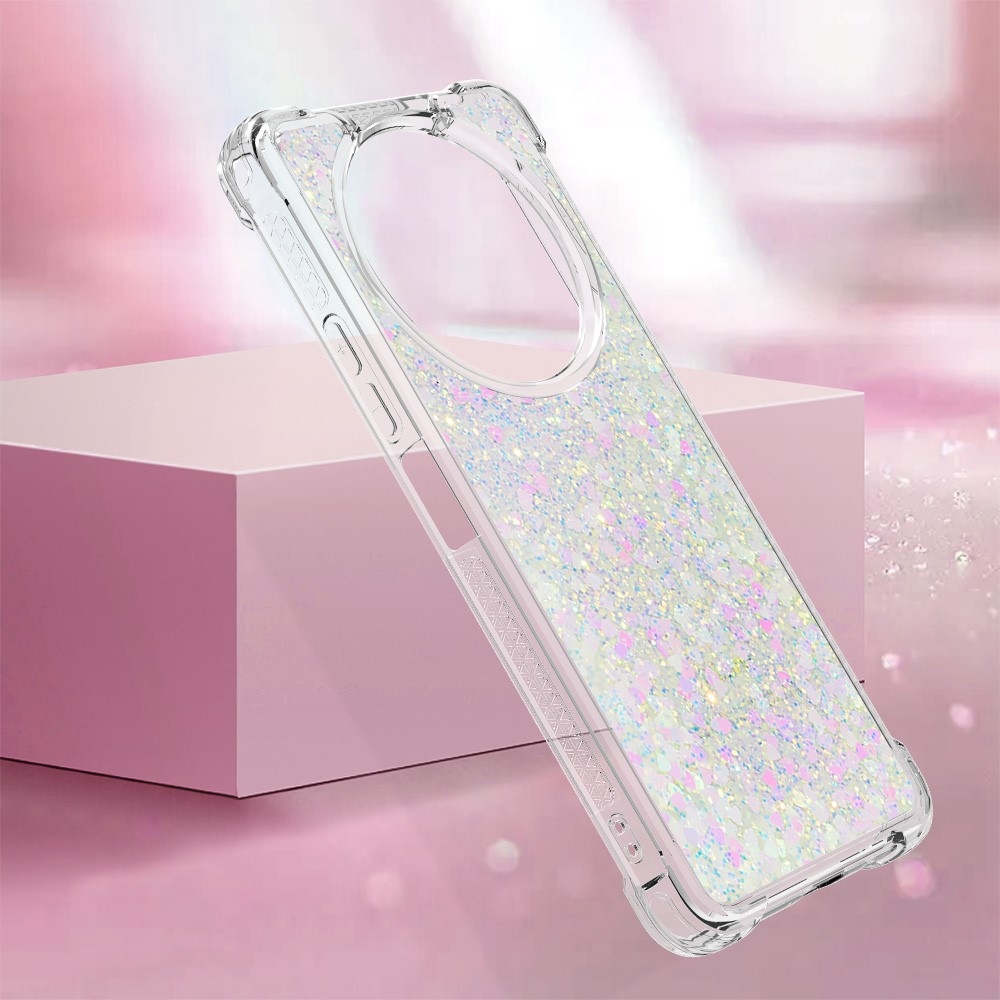 Glitter gelový přesýpací obal na Xiaomi Redmi A3 - růžovostříbrný/srdíčka