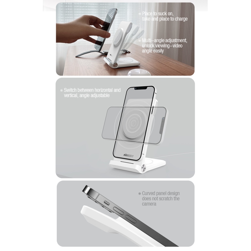 Nillkin PowerTrio 3v1 Bezdrátová Nabíječka MagSafe pro Apple Watch White (MFI)