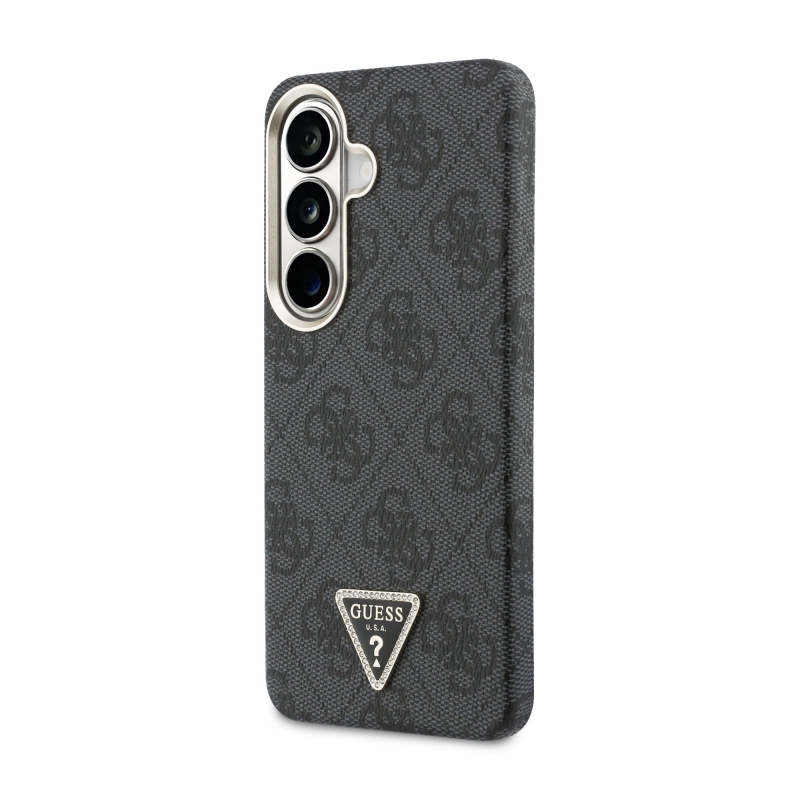 Guess PU Leather 4G Strass Triangle Logo Gold Frame Magnetic Zadní Kryt pro Samsung Galaxy S26 Black
