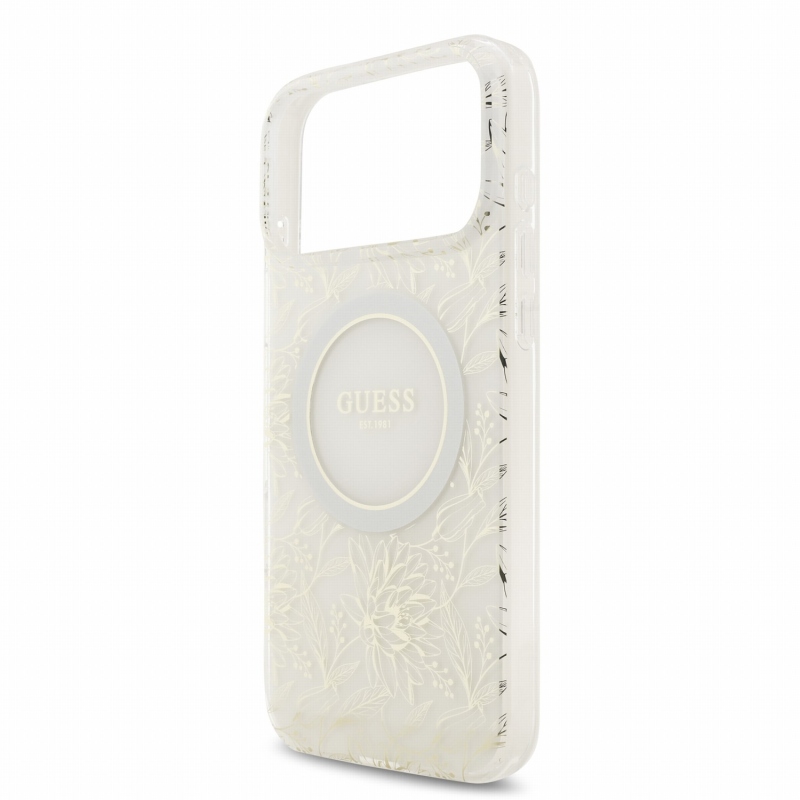 Guess IML Flowers Allover Strap MagSafe Zadní Kryt pro iPhone 18 Pro Max White