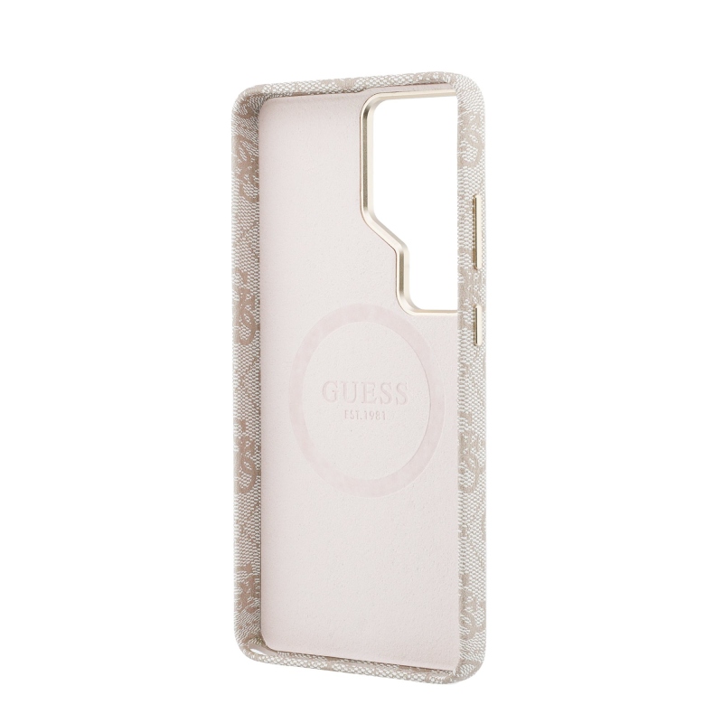 Guess PU Leather 4G Strass Logo Gold Frame Magnetic Zadní Kryt pro Samsung Galaxy S26 Ultra Pink