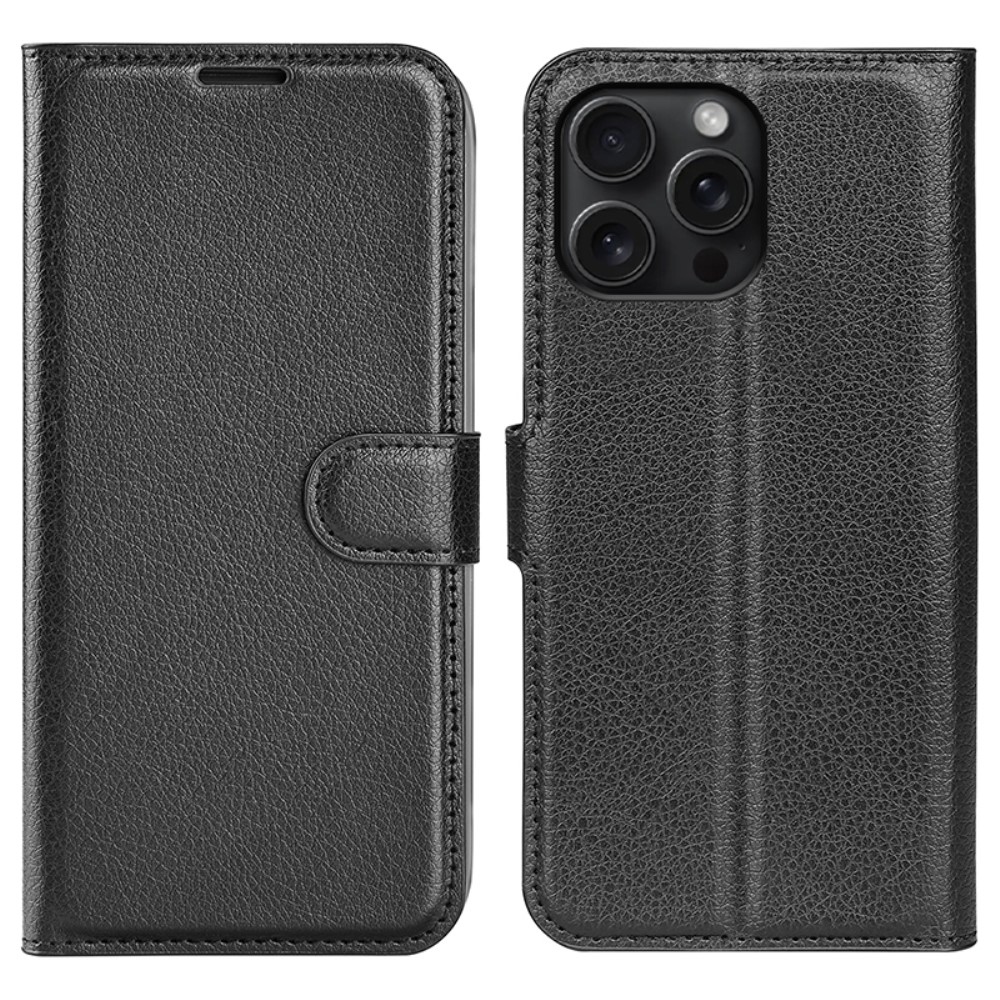 Litchi knížkové pouzdro na iPhone 16 Pro Max - černé
