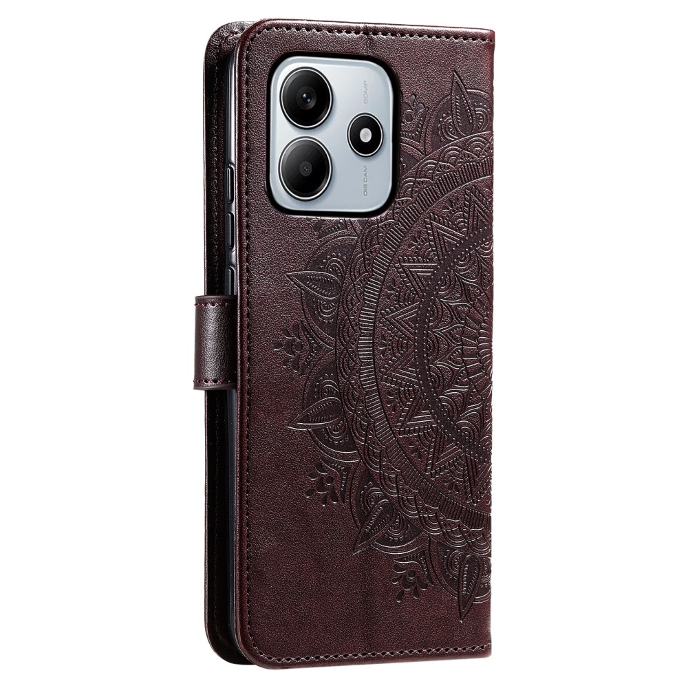 Mandala knížkové pouzdro na Xiaomi Redmi Note 14 - hnědé