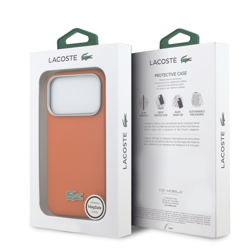 Lacoste PVC Petit Pique Semi Wrap MagSafe Kryt pro iPhone 17 Pro Max orange