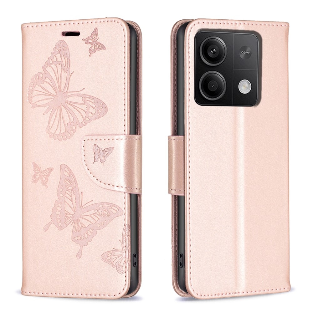 Butterfly knížkové pouzdro na Xiaomi Redmi Note 13 - růžovozlaté