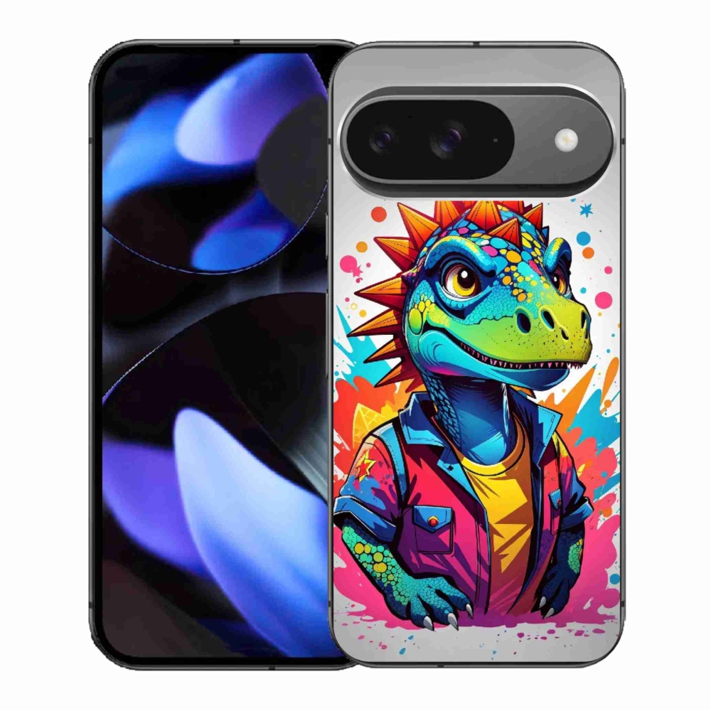 Gelový kryt mmCase na Google Pixel 9/9 Pro - barevný dinosaurus