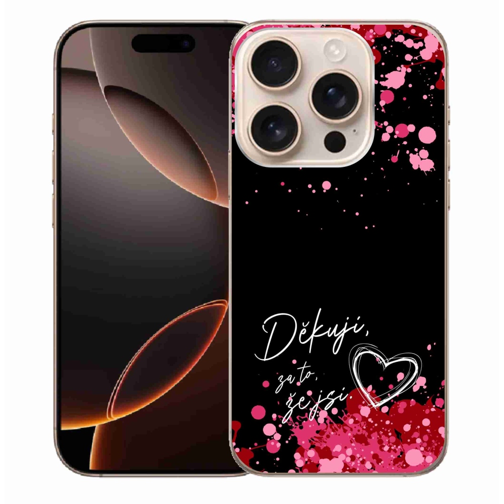 Gelový kryt mmCase na iPhone 16 Pro Max - zamilovaný text 2 černé pozadí