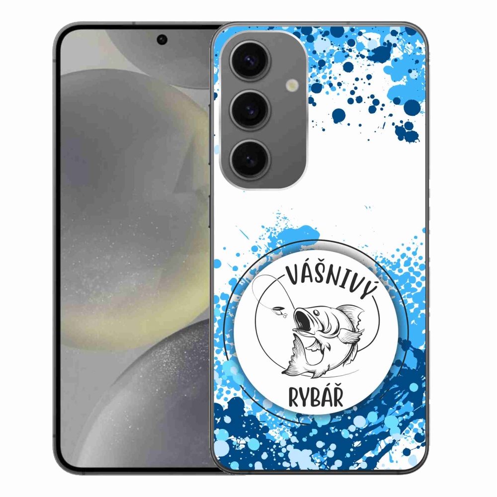 Gelový kryt mmCase na Samsung Galaxy S24+ - vášnivý rybář bílé pozadí