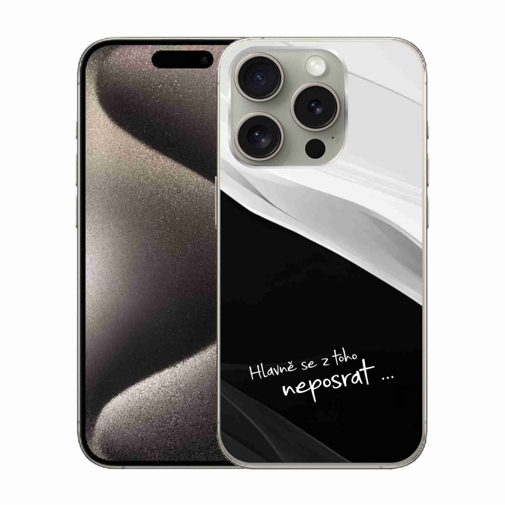 Gelový kryt mmCase na iPhone 15 Pro - vtipný text 13 černobílé pozadí