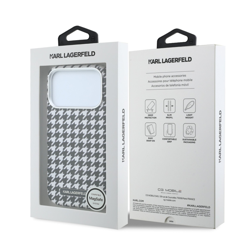 Karl Lagerfeld PU Houndstooth Resin Plate MagSafe Zadní Kryt pro iPhone 17 Pro Black