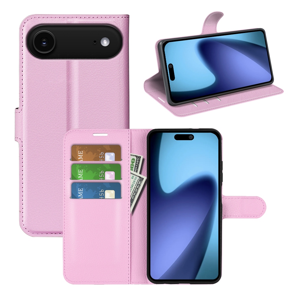 Litchi knížkové pouzdro na iPhone 17 Air - růžové