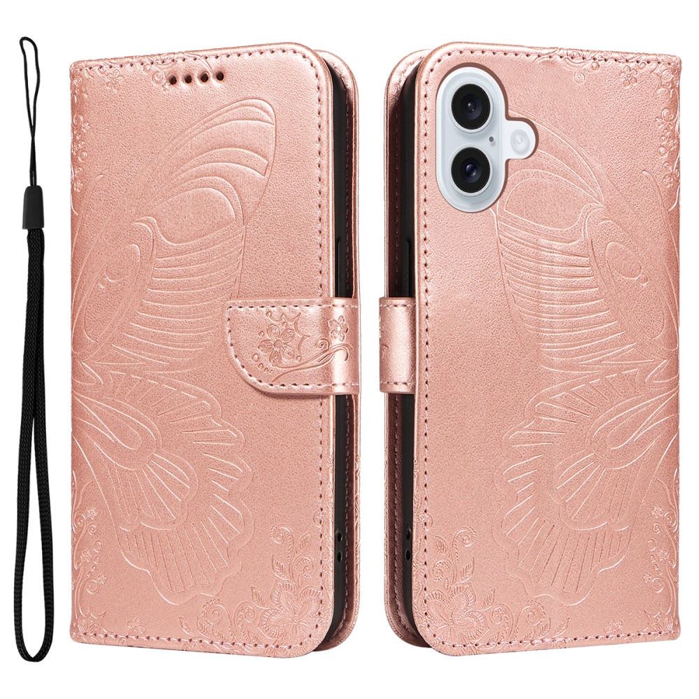 Floral Butterfly knížkové pouzdro na iPhone 17 - růžovozlaté