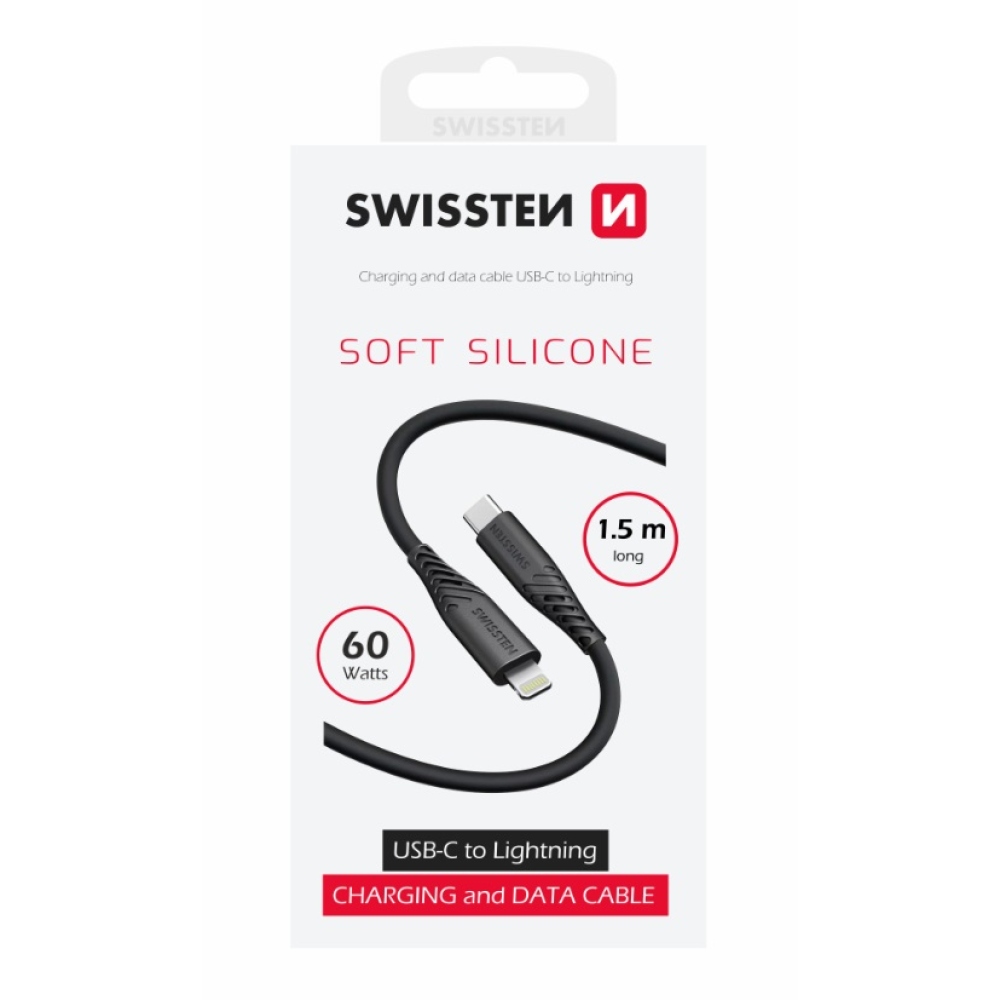 Swissten datový kabel Soft silikonový USB-C/Lightning 60W 1,5m - černý