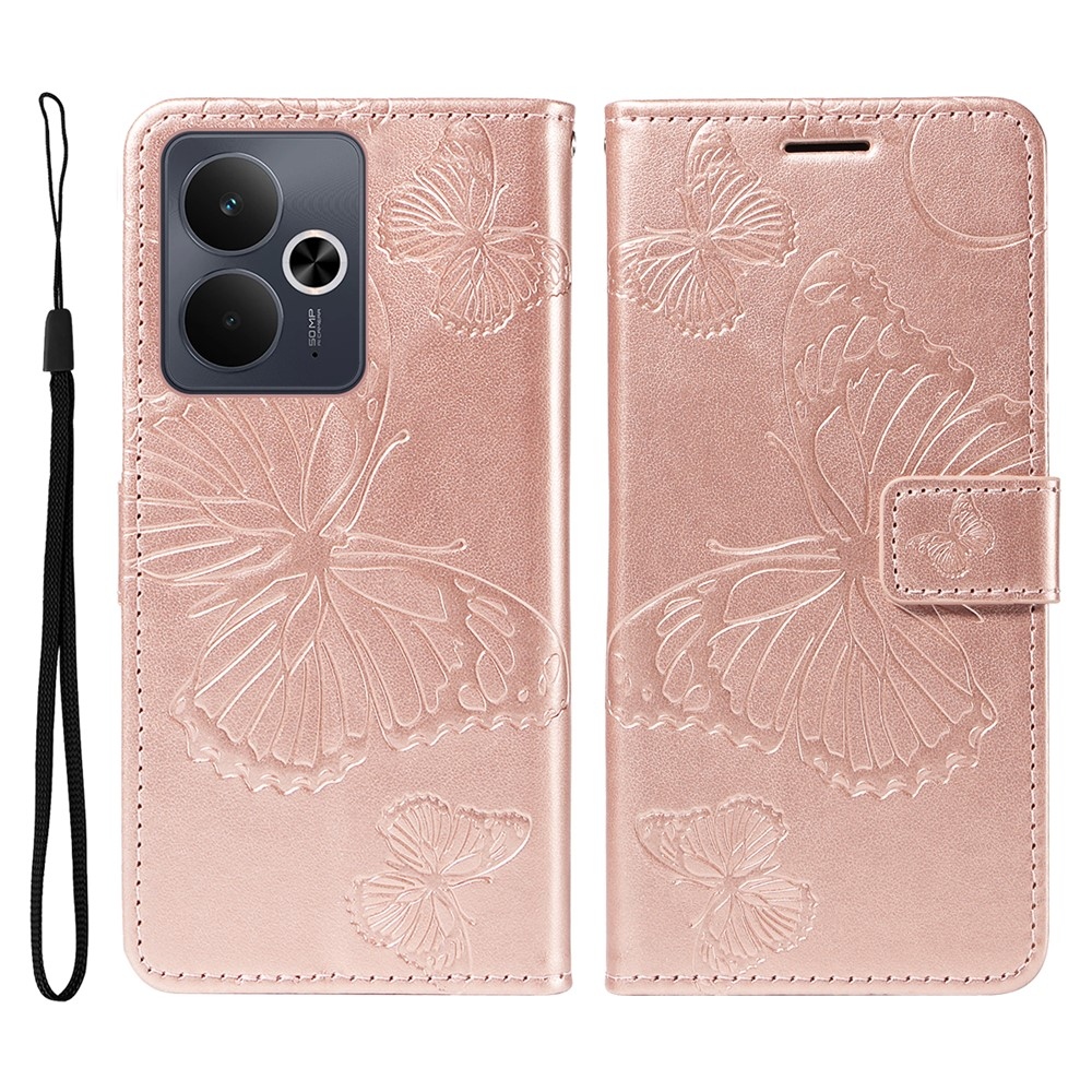 Big Butterfly knížkové pouzdro na Realme 14 5G/14T 5G - růžovozlaté