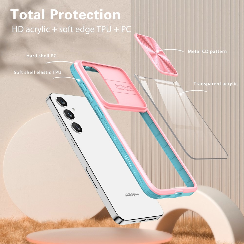 Backplate odolný kryt s krytkou fotoaparátu na Samsung Galaxy S25+ - růžový/modrozelený
