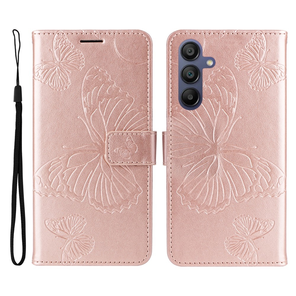Big Butterfly knížkové pouzdro na Samsung Galaxy A16 4G/5G/A26 5G - růžovozlaté
