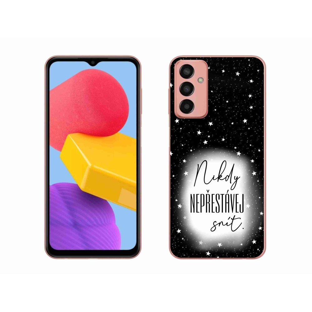 Gelový kryt mmCase na Samsung Galaxy M13 - citát 1 bíločerné pozadí