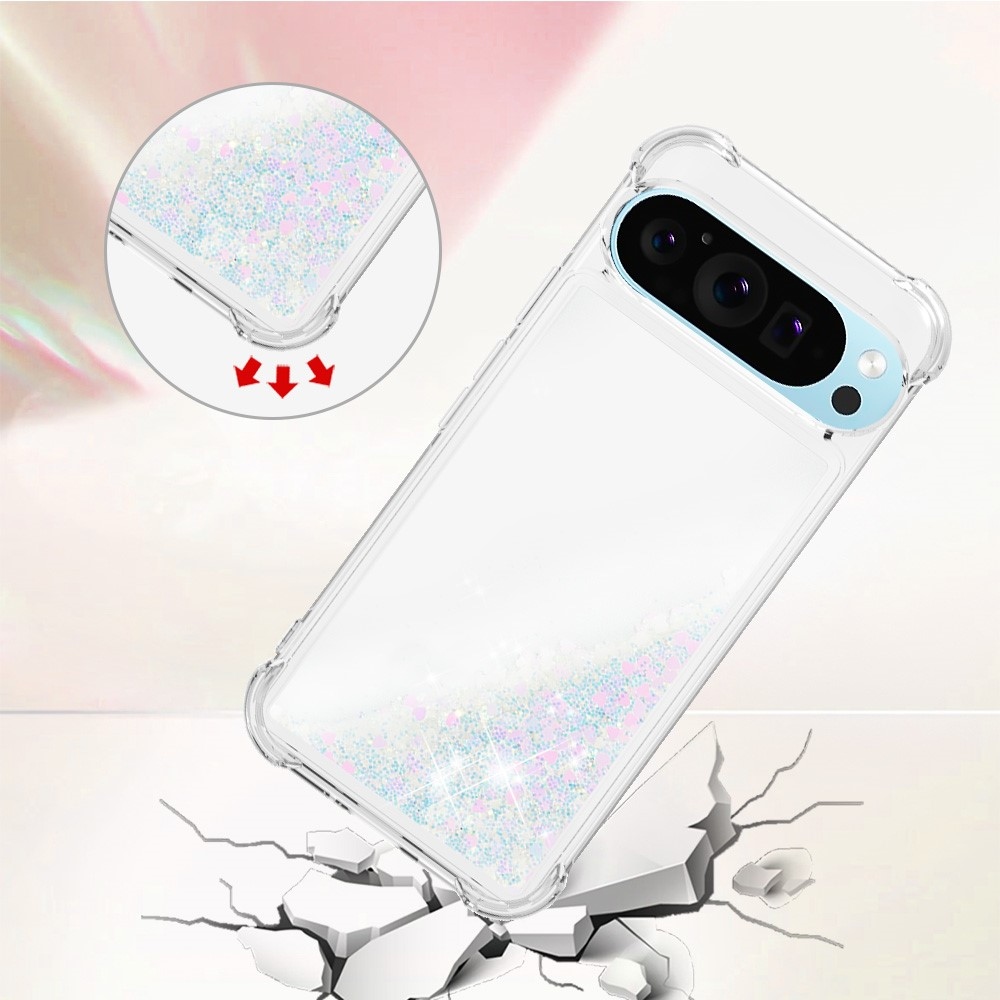 Glitter přesýpací gelový obal na Google Pixel 10 Pro/Pixel 10 - růžovostříbrný/srdíčka