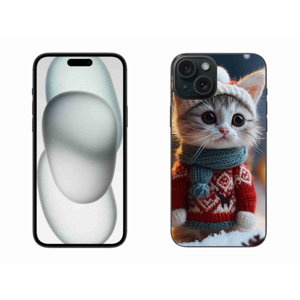 Gelový kryt mmCase na iPhone 15 Plus - kotě ve svetru