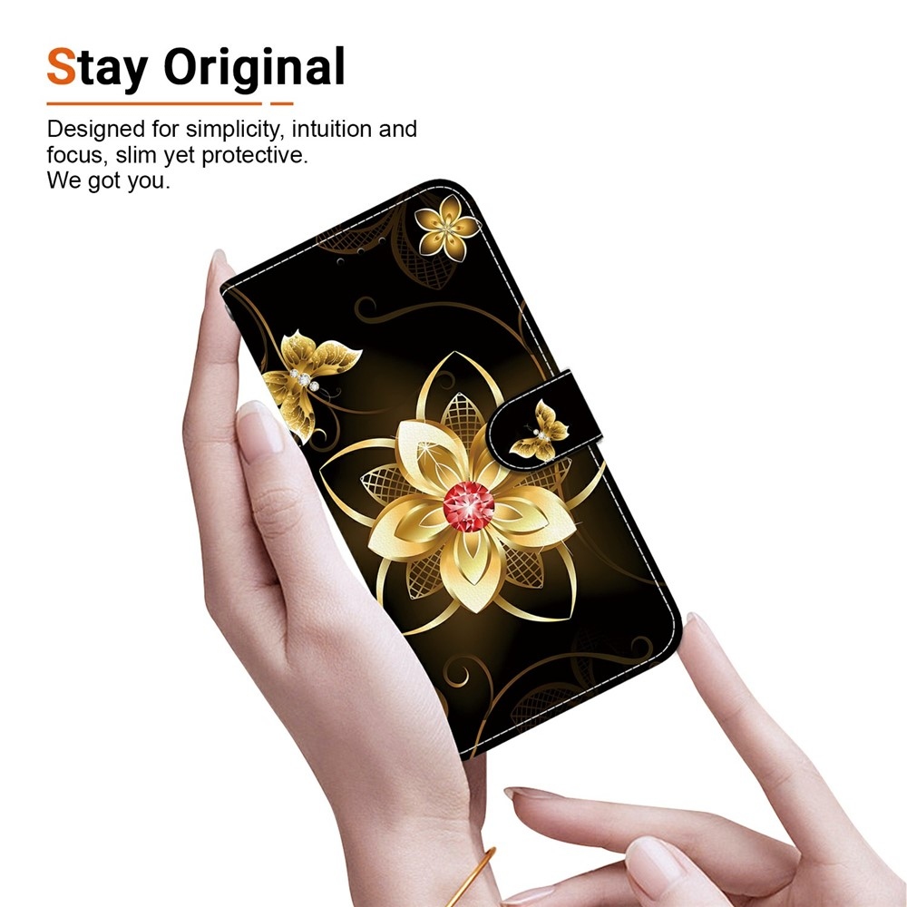 Versatile knížkové pouzdro na Xiaomi Redmi 15 4G (171mm) - zlatý květ