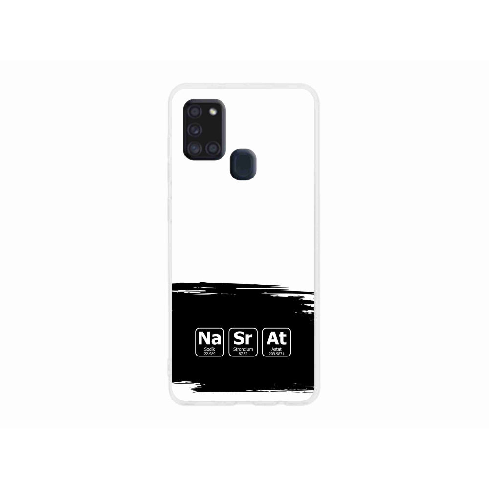 Gelový kryt mmCase na Samsung Galaxy A21s - chemické prvky černobílé pozadí