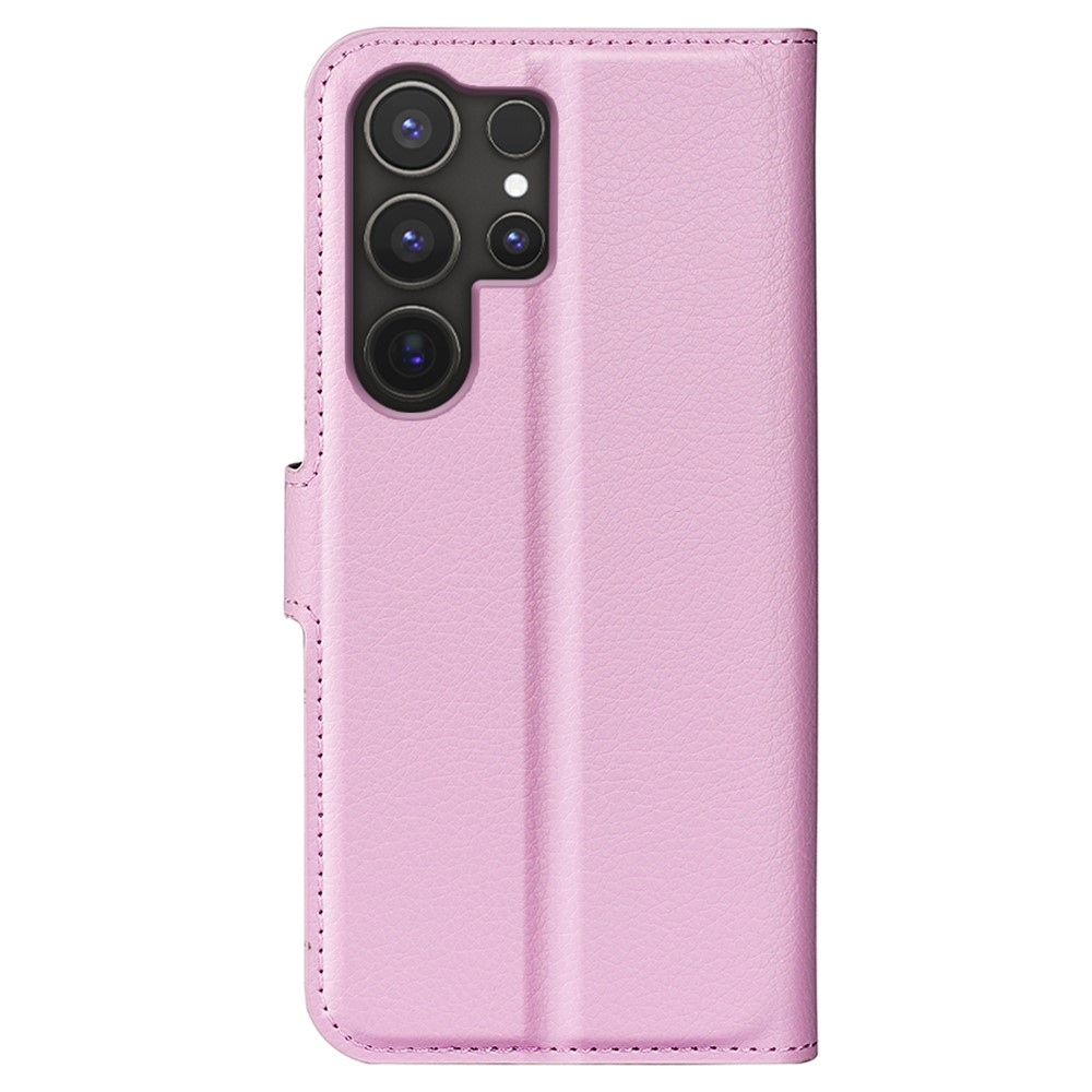 Litchi knížkové pouzdro na Samsung Galaxy S25 Ultra - růžové