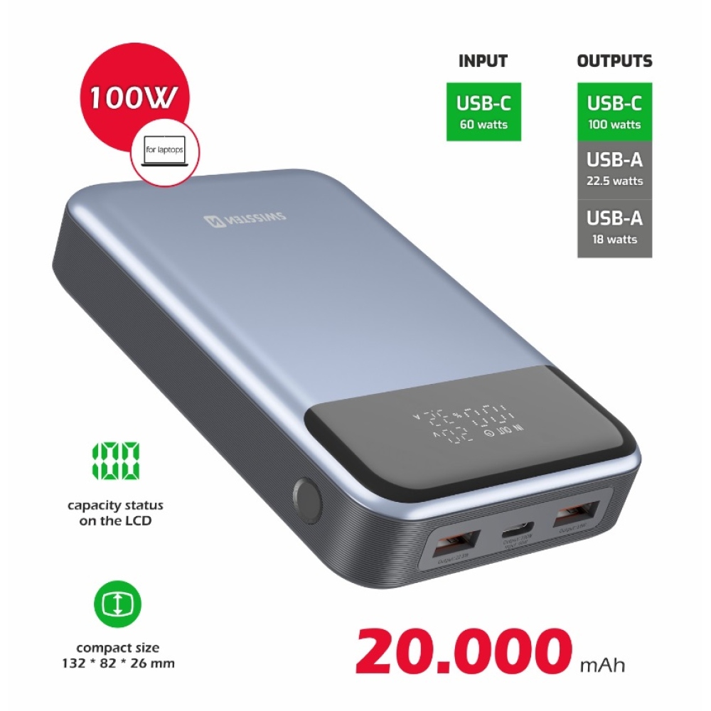Swissten PowerBank 20000 mAh 100W Power Delivery pro notebooky