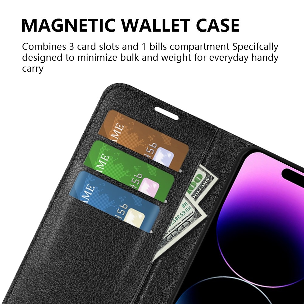 Litchi knížkové pouzdro na iPhone 15 Pro - černé